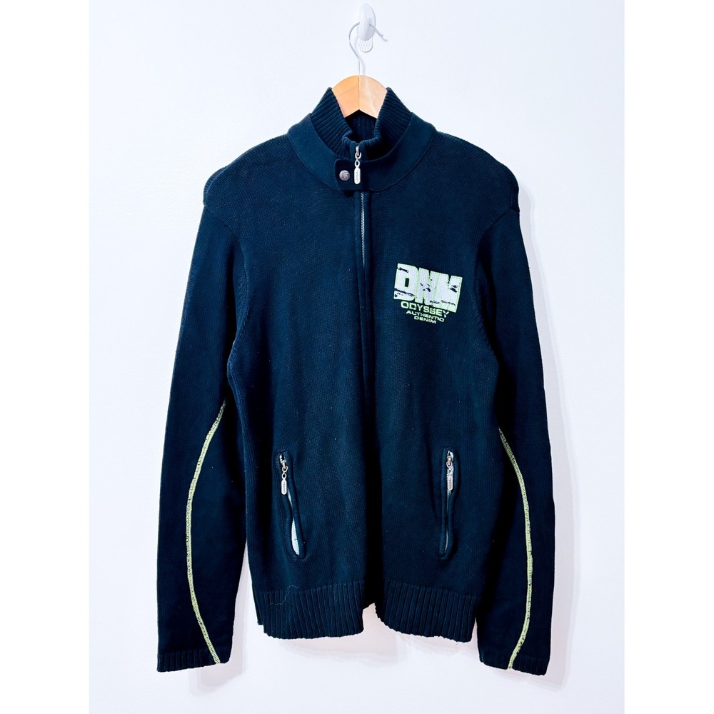 TXT Black Cotton Full Zip Knit Cardigan Graphic Stand Collar Medium